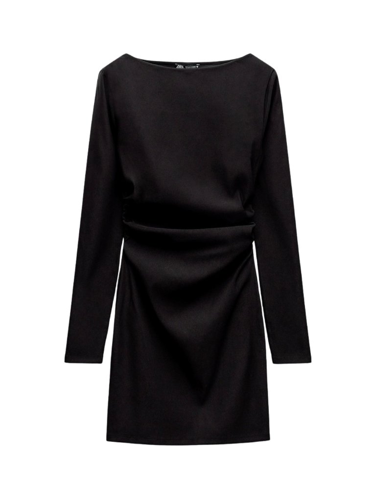Zara Gathered Stretch Mini Black Dress Lbd S